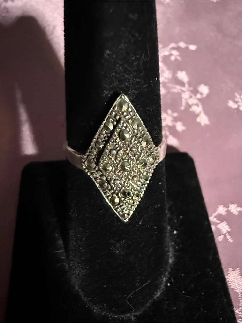 Vintage-Inspired Rhombus Marcasite sterling Silver Ring